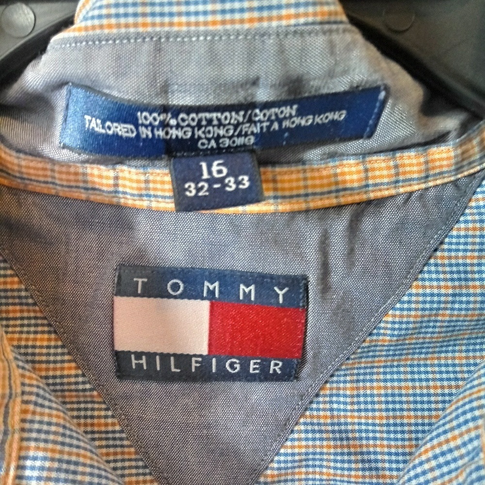 Tommy Hilfiger orange and blue button down… - Picture 3 of 5